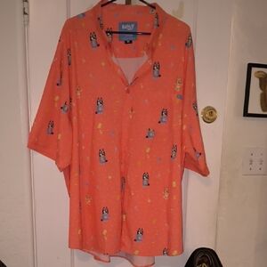 Bluey | Men's Casual Button Down Shirt in Orange with Fun Graphics